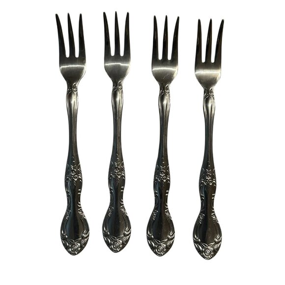 Lot Of 4 Reed & Barton Rebacraft Stainless Candice Andrea Cocktail Forks Korea - Picture 1 of 5